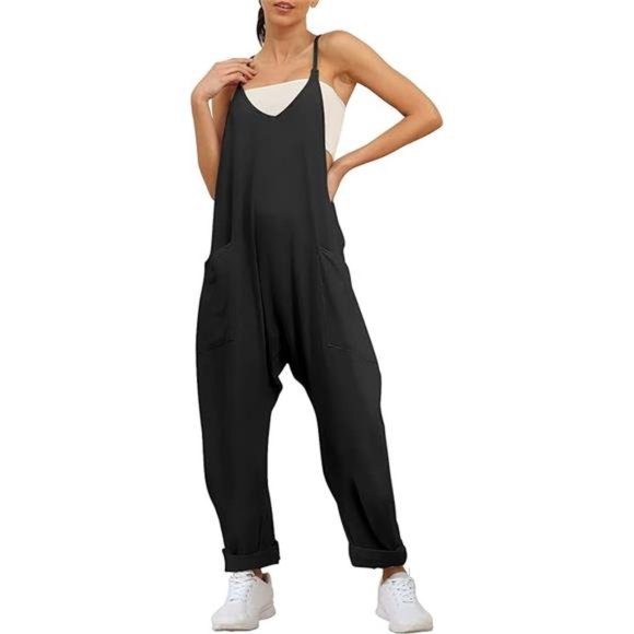 Womens Jumpsuits Onesie Rompers Sleeveless Loose Baggy Overalls Jumper w/ Pocket - Picture 6 of 7